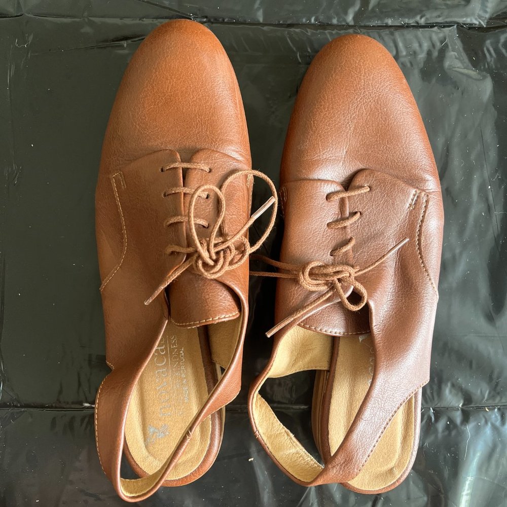 NOVACAS OXFORDS BACK STRAP BROWN VEGAN LEATHER WOMENS size 40